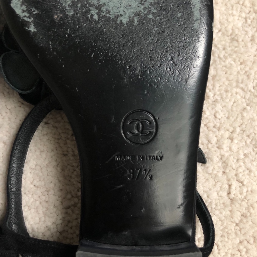 C H A N E L Camellia Suede Thong Sandals, Black A… - image 8